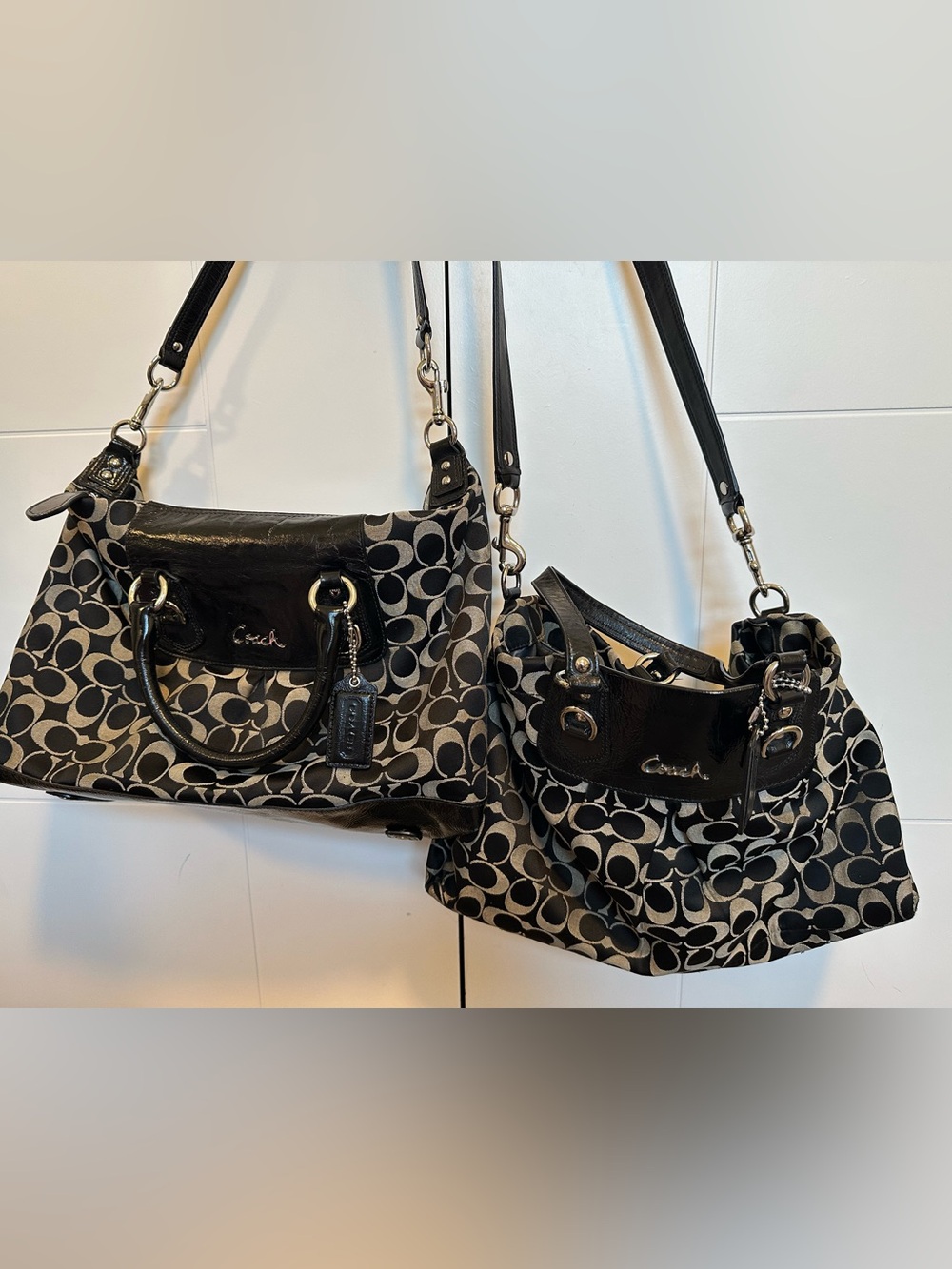 🖤 Coach Ashley Signature Black/Grey/Cream Handbags and Wallers Bundle
